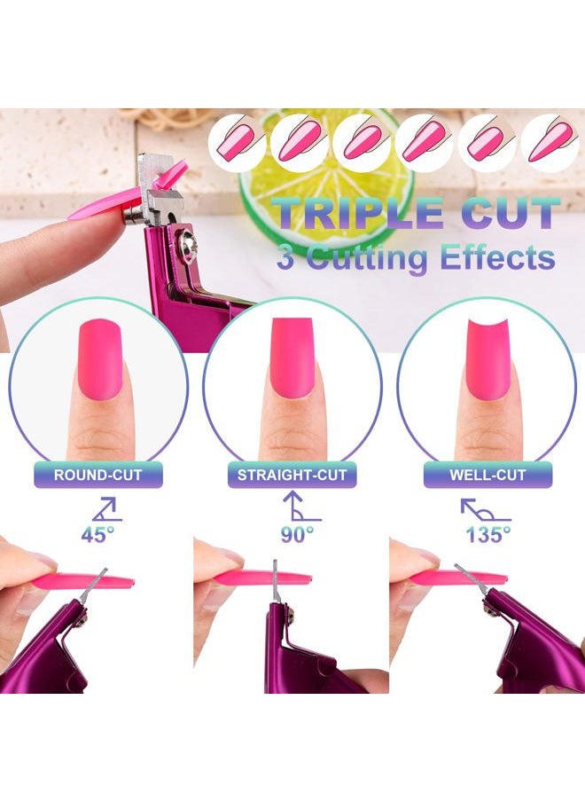 Violet Red Premium Adjustable Nail Clippers with Magnets Sizers for Acrylic Nails, Stainless Steel Nail Cutter Trimmer for Artificial Fake False Tips Manicure Sharp Blade Clip Tool for Salon Beauty