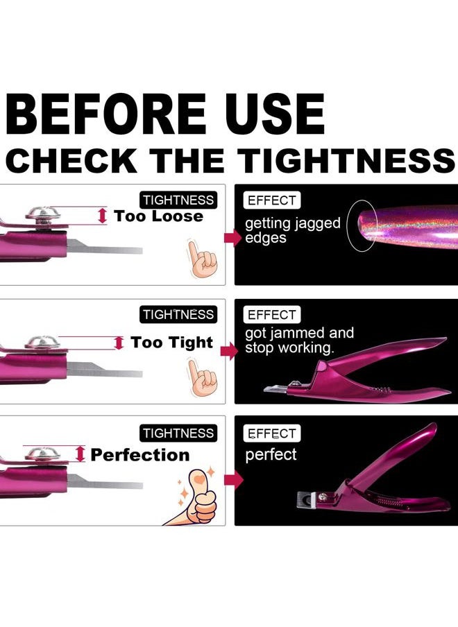 Violet Red Premium Adjustable Nail Clippers with Magnets Sizers for Acrylic Nails, Stainless Steel Nail Cutter Trimmer for Artificial Fake False Tips Manicure Sharp Blade Clip Tool for Salon Beauty