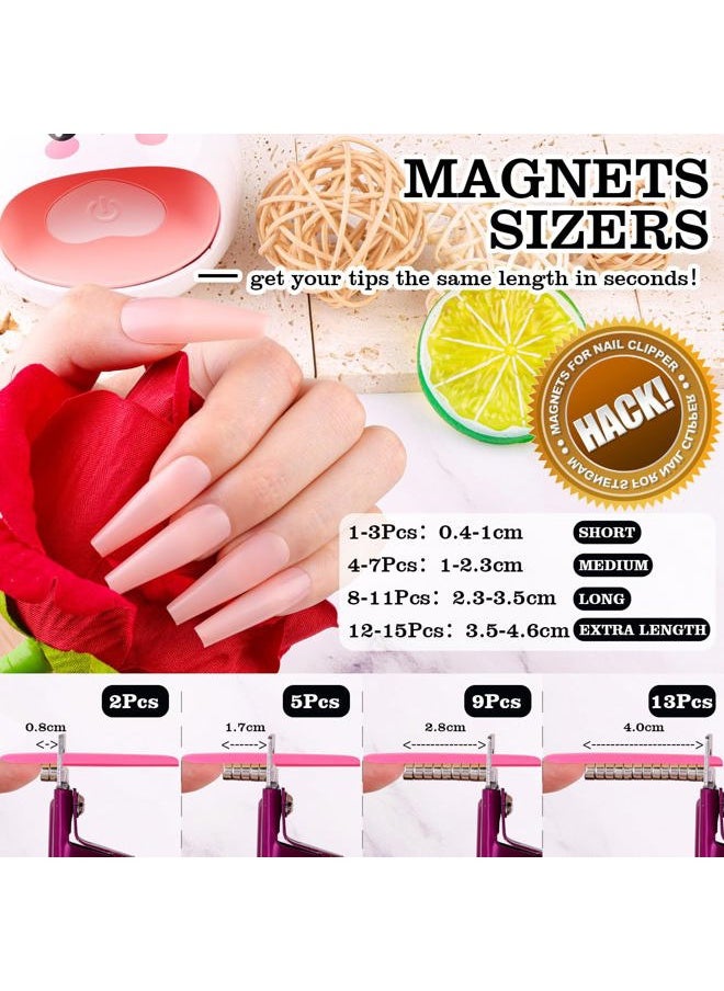 Violet Red Premium Adjustable Nail Clippers with Magnets Sizers for Acrylic Nails, Stainless Steel Nail Cutter Trimmer for Artificial Fake False Tips Manicure Sharp Blade Clip Tool for Salon Beauty