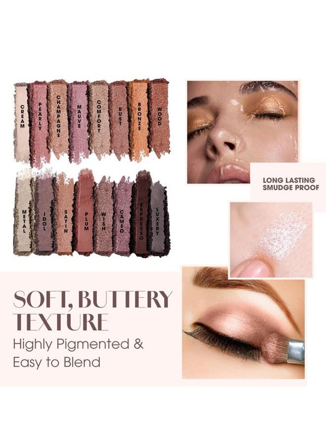 Eyeshadow Palette Makeup - Eye Makeup Palette with 16 Highly Pigmented Matte & Shimmer Shades - Vegan & Blendable