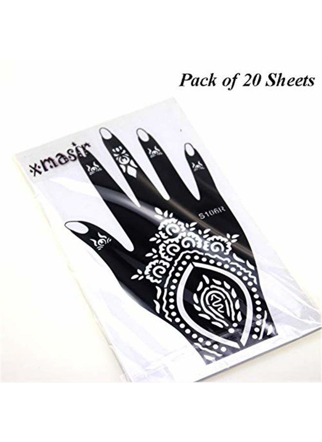 Henna Tattoo Stencil Kit/Temporary Tattoo Template Set of 20 Sheets, Indian Arabian Tattoo Stickers Mehndi Stencils for Hand Body Art