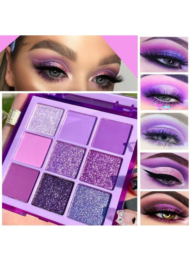Jam Purple Eyeshadow Palette 9 Colors Stunning Matte Glitter Eyeshadow Palette Longlasting Waterproof Shimmer Eye Shadow for Girls and Women (Set 3, Jam Purple)