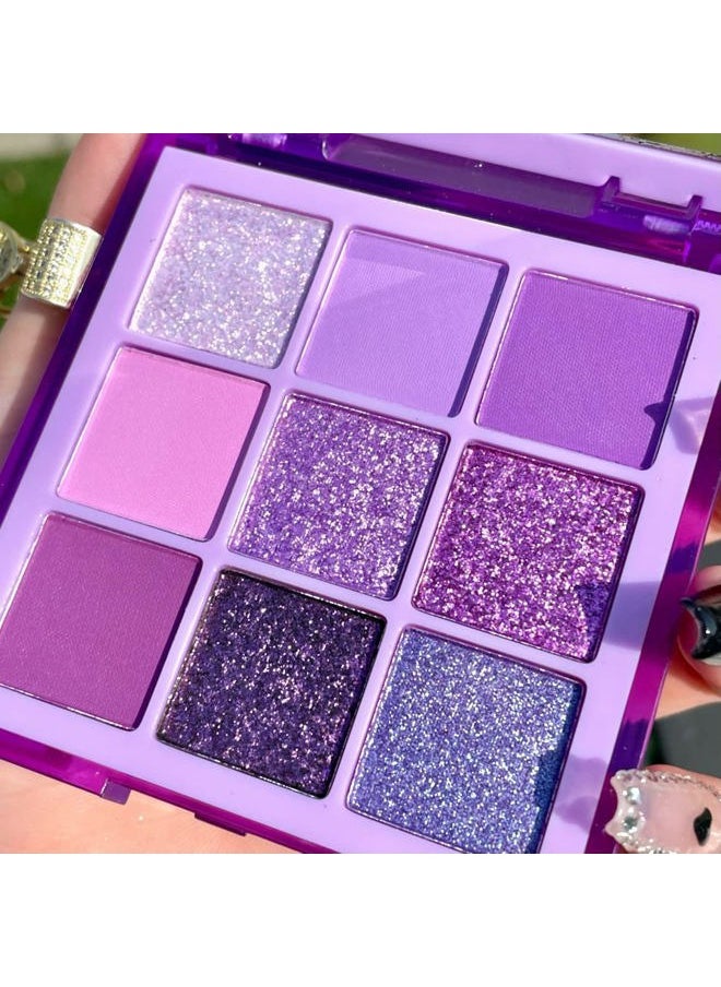 Jam Purple Eyeshadow Palette 9 Colors Stunning Matte Glitter Eyeshadow Palette Longlasting Waterproof Shimmer Eye Shadow for Girls and Women (Set 3, Jam Purple)