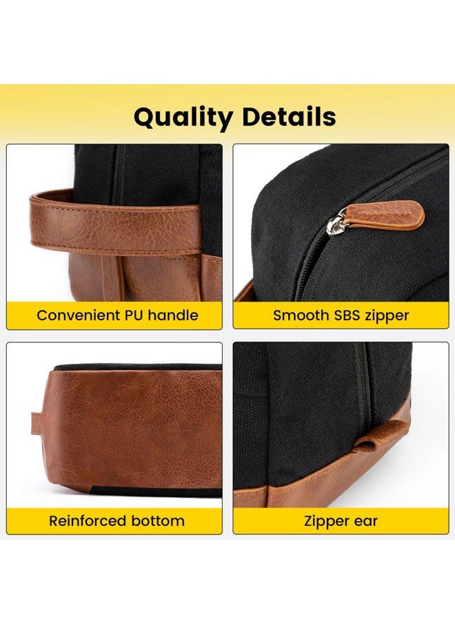 Toiletry Bag Hanging Dopp Kit for Men Water Resistant Canvas Shaving Bag with Large Capacity for Travel- Black