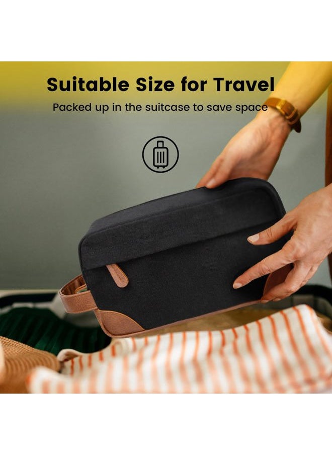 Toiletry Bag Hanging Dopp Kit for Men Water Resistant Canvas Shaving Bag with Large Capacity for Travel- Black