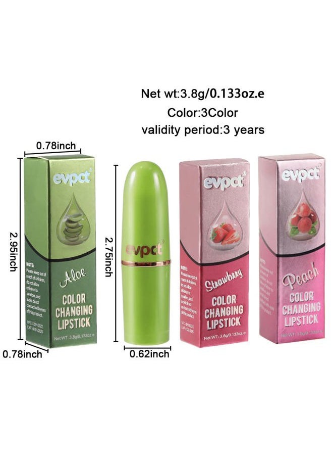 Aloe vera Color Changing Lipstick,Moisturizer Long Lasting Lip Care Magic Lip Gloss,Makeup Lipstick Set (3pcs Aloe+Strawberry+ Peach, 3 Count (Pack of 1))