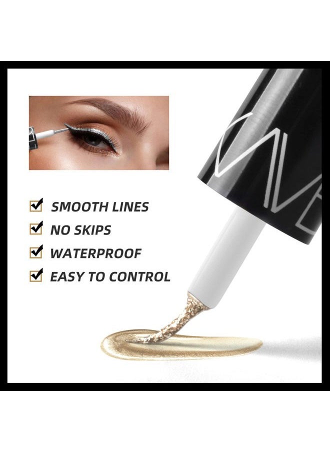 Glitter Liquid Eyeliner Colorful Set,5 Colors Metallic Shimmer White Silver Gold Diamond Eye Liner,Glitter Eyeliner Eyeshadow Shine,Waterproof Long Lasting Glow Sparkle Eye Makeup