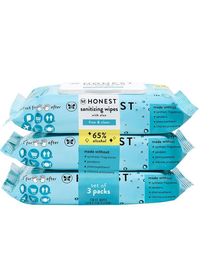Sanitizing Alcohol Wipes | Kills 99% of Germs, Made With Aloe | Unscented, 150 Count (3 Packs of 50)