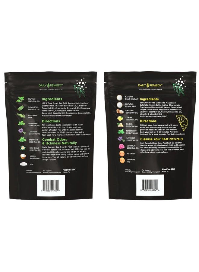 Tea Tree Oil & Citrus Foot Soak Set, Pack of 2, for Foot Pain, Odor, Sore Feet, Athlete's Foot, Soften Calluses - Natural Blend & Salts, Made In USA