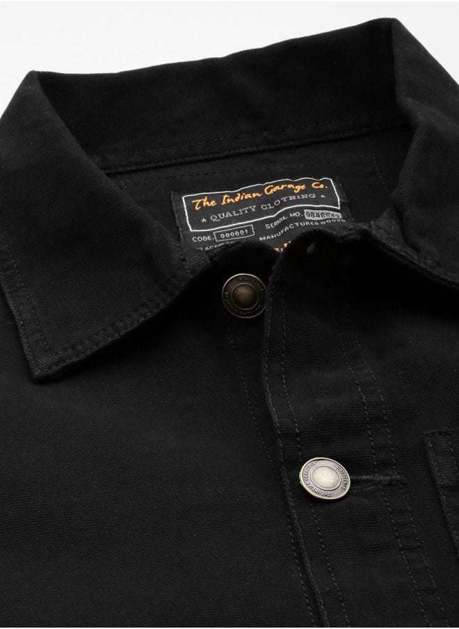 Men Slim Fit Solid Trucker Jacket