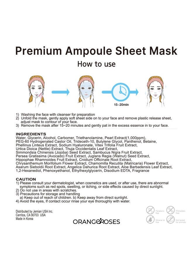 【Orangeroses】 100 Pcs Combo Pack, Premium Korean Essence Facial Mask Sheet (10 Types x 10 pcs)