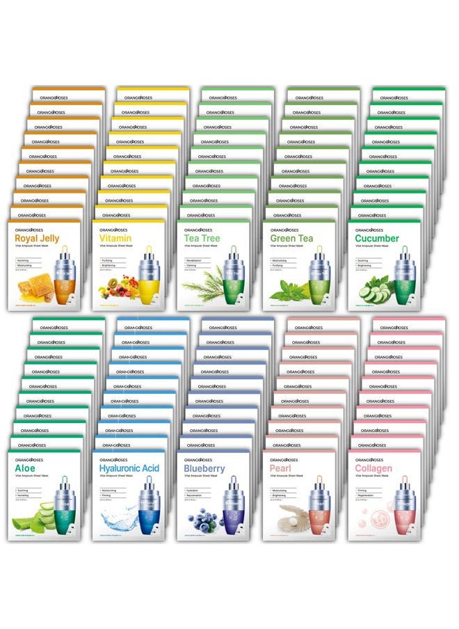 【Orangeroses】 100 Pcs Combo Pack, Premium Korean Essence Facial Mask Sheet (10 Types x 10 pcs)