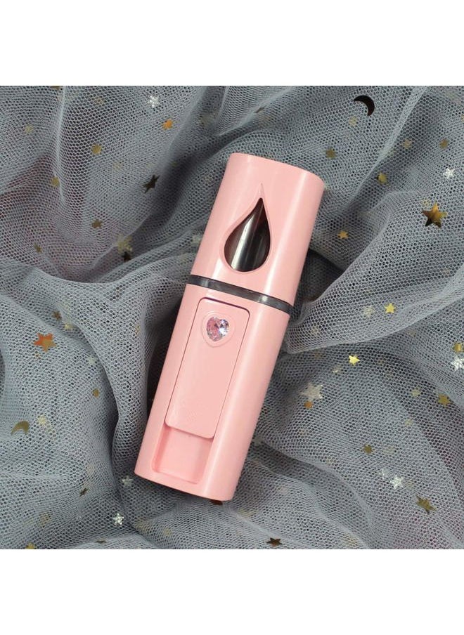 Portable Nano Facial Mister Mini Facial Steamer Atomization Eyelash Extensions with Mirror & 20ml Visual Water Tank (Pink)