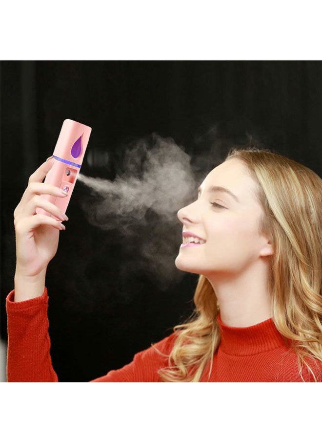 Portable Nano Facial Mister Mini Facial Steamer Atomization Eyelash Extensions with Mirror & 20ml Visual Water Tank (Pink)