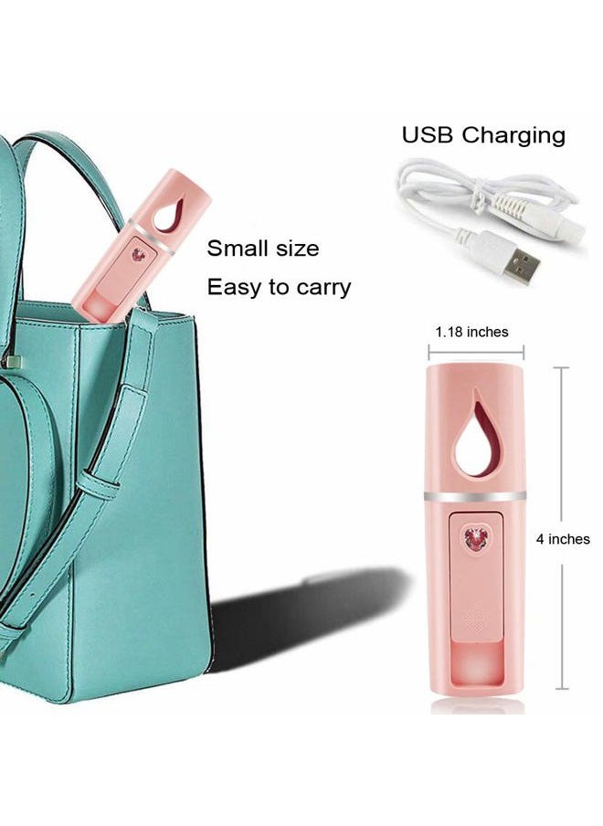 Portable Nano Facial Mister Mini Facial Steamer Atomization Eyelash Extensions with Mirror & 20ml Visual Water Tank (Pink)