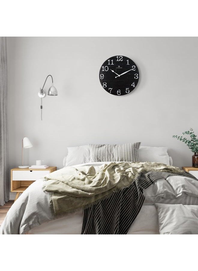 12 Inch Wooden Black Wall Clock Battery Operated Silent Non Ticking, Farmhouse Decorative Black Clock for Living Room Decor Kitchen Bedroom Home Office-Version 2.0