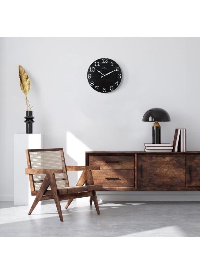 12 Inch Wooden Black Wall Clock Battery Operated Silent Non Ticking, Farmhouse Decorative Black Clock for Living Room Decor Kitchen Bedroom Home Office-Version 2.0