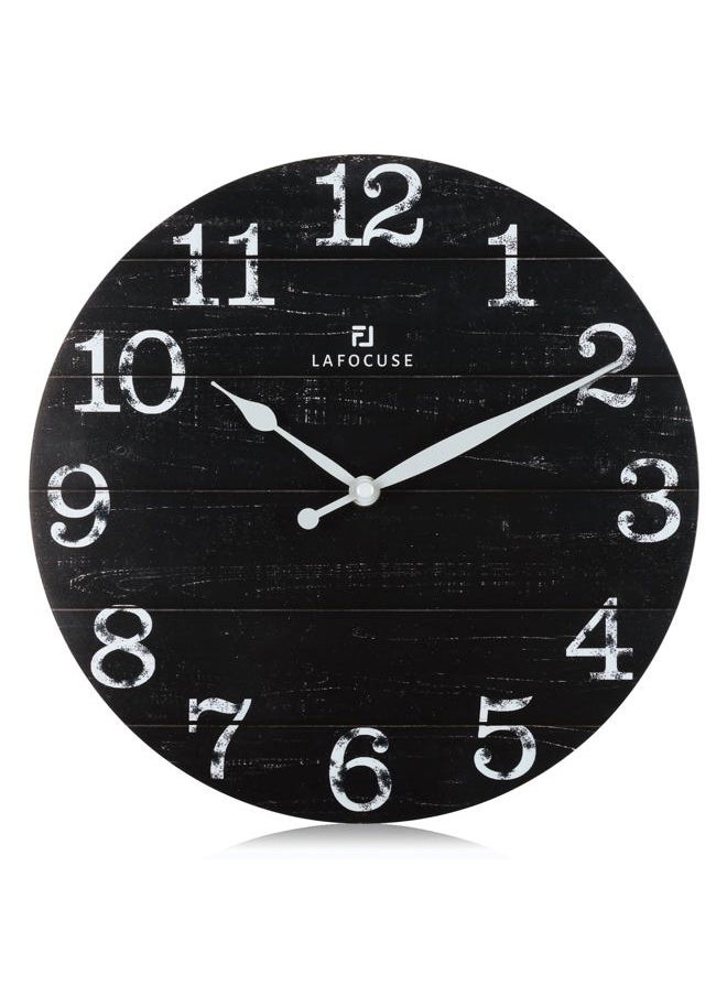 12 Inch Wooden Black Wall Clock Battery Operated Silent Non Ticking, Farmhouse Decorative Black Clock for Living Room Decor Kitchen Bedroom Home Office-Version 2.0