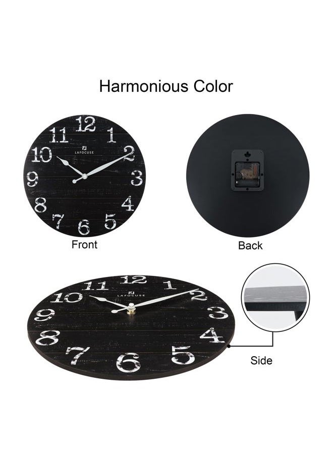 12 Inch Wooden Black Wall Clock Battery Operated Silent Non Ticking, Farmhouse Decorative Black Clock for Living Room Decor Kitchen Bedroom Home Office-Version 2.0