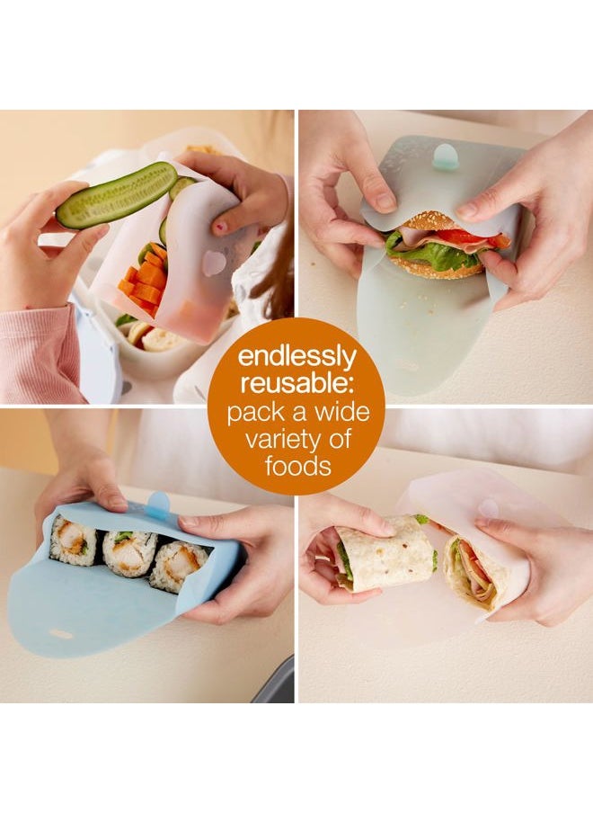 NEW Silicone Sandwich Pocket | Reusable Silicone Pouch, Bento Box Divider | Fits in Lunch Box | Microwave, Freezer & Dishwasher Safe | Food Meal Prep Storage Container (Ages 3+, Berry)