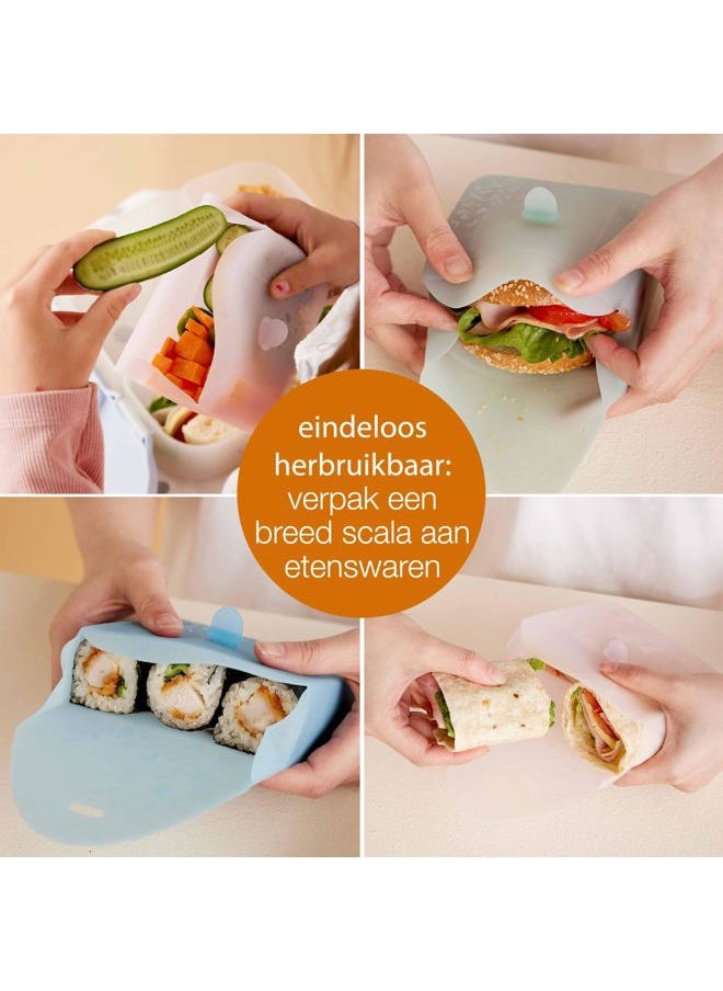 NEW Silicone Sandwich Pocket | Reusable Silicone Pouch, Bento Box Divider | Fits in Lunch Box | Microwave, Freezer & Dishwasher Safe | Food Meal Prep Storage Container (Ages 3+, Forest)