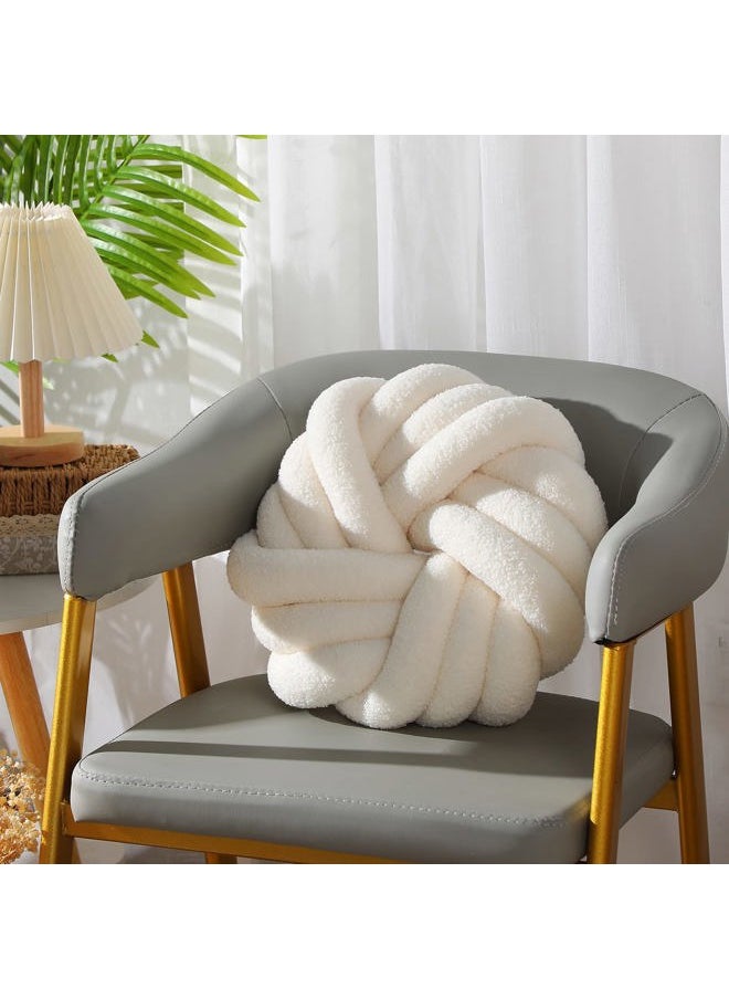 2 Pieces Knot Ball Pillows 14 x 14 Inch Decorative Pillow for Couch Bedroom Plush Throw Knot Pillow Soft Handmade Chair Cushion for Living Room Car Decorations(Beige)