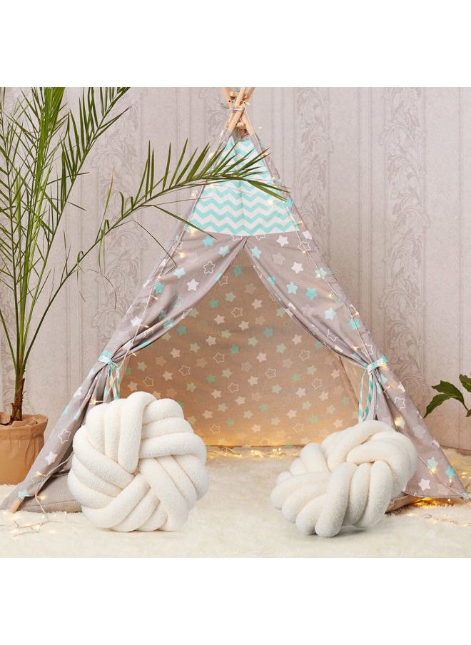 2 Pieces Knot Ball Pillows 14 x 14 Inch Decorative Pillow for Couch Bedroom Plush Throw Knot Pillow Soft Handmade Chair Cushion for Living Room Car Decorations(Beige)