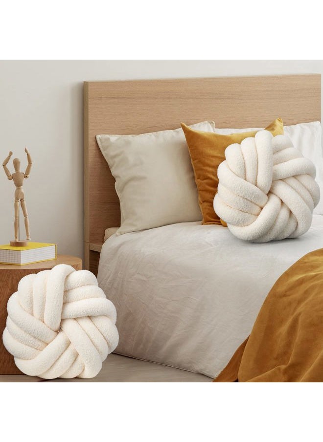 2 Pieces Knot Ball Pillows 14 x 14 Inch Decorative Pillow for Couch Bedroom Plush Throw Knot Pillow Soft Handmade Chair Cushion for Living Room Car Decorations(Beige)