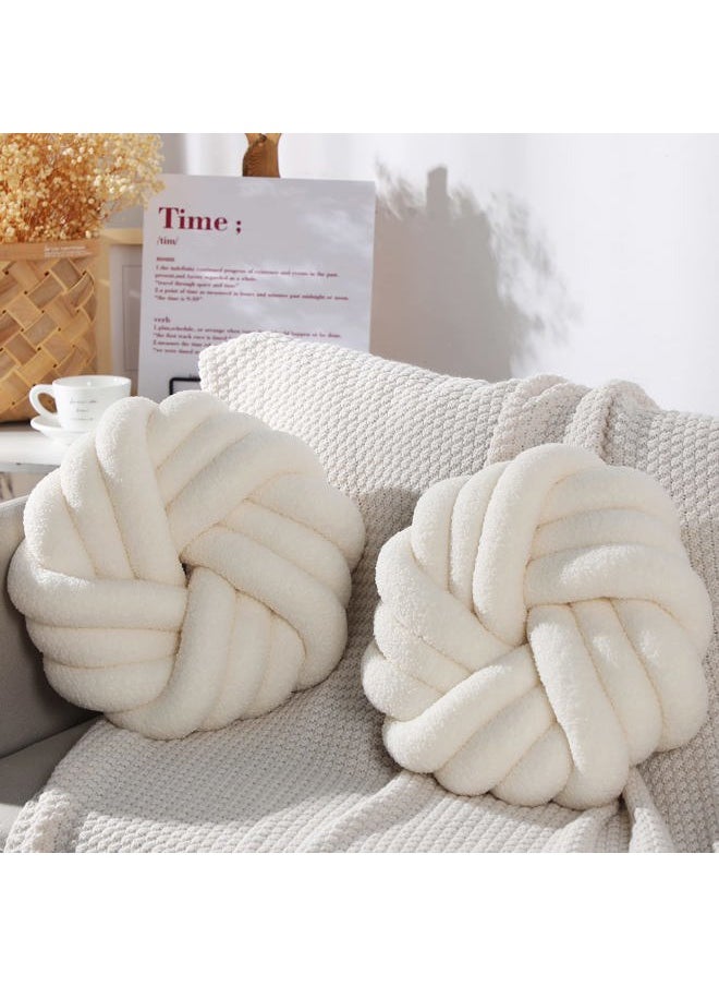 2 Pieces Knot Ball Pillows 14 x 14 Inch Decorative Pillow for Couch Bedroom Plush Throw Knot Pillow Soft Handmade Chair Cushion for Living Room Car Decorations(Beige)