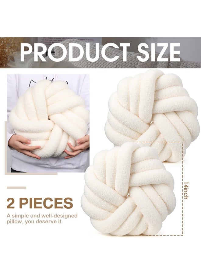 2 Pieces Knot Ball Pillows 14 x 14 Inch Decorative Pillow for Couch Bedroom Plush Throw Knot Pillow Soft Handmade Chair Cushion for Living Room Car Decorations(Beige)