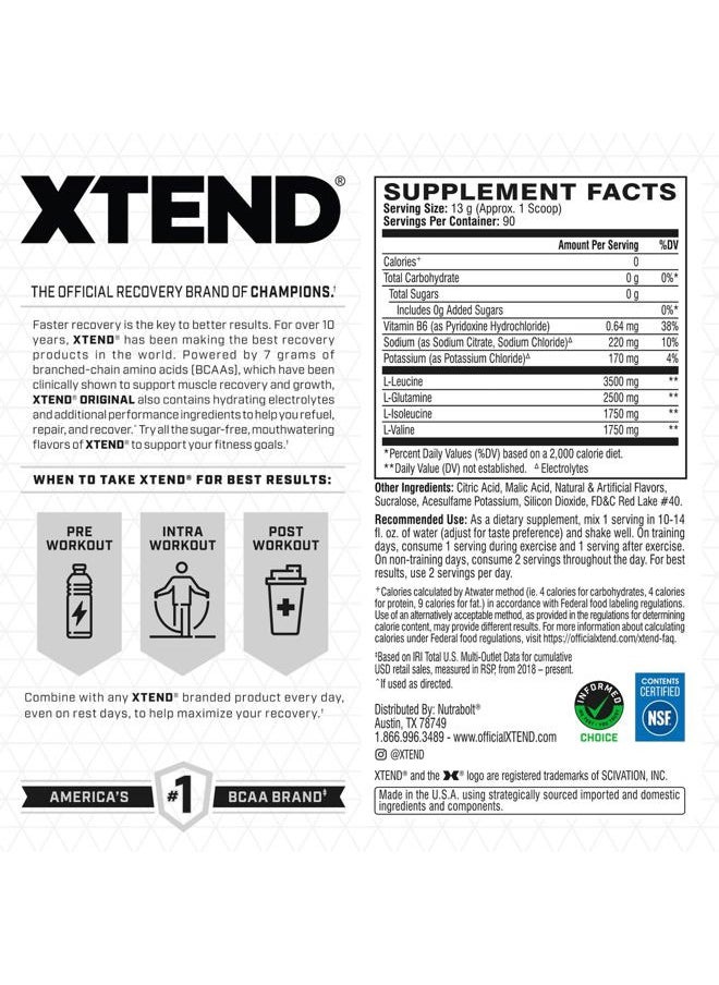 XTEND Original BCAA Powder 7g BCAA and 2.5g L-Glutamine, Sugar Free Post Workout Muscle Recovery Drink with Amino Acids for Men & Women, 90 Servings