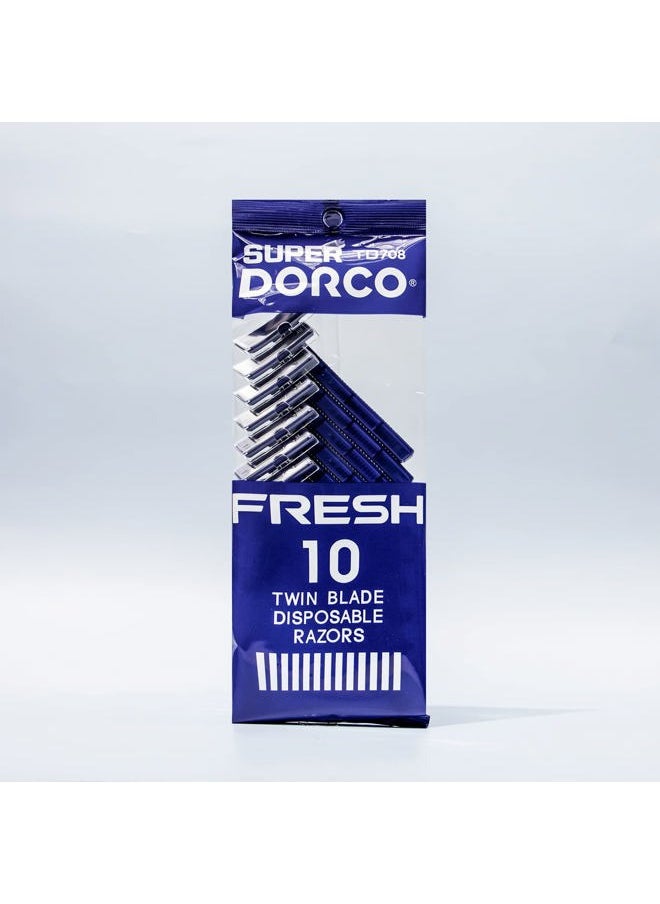 Dorco Fresh Twin Blade Disposable Razors (6 Pack) – Smooth & Comfortable Shave for Men and Women | Non-Slip Handle, Pivoting Head, Lubricating Strip | Ideal for Sensitive Skin & Travel