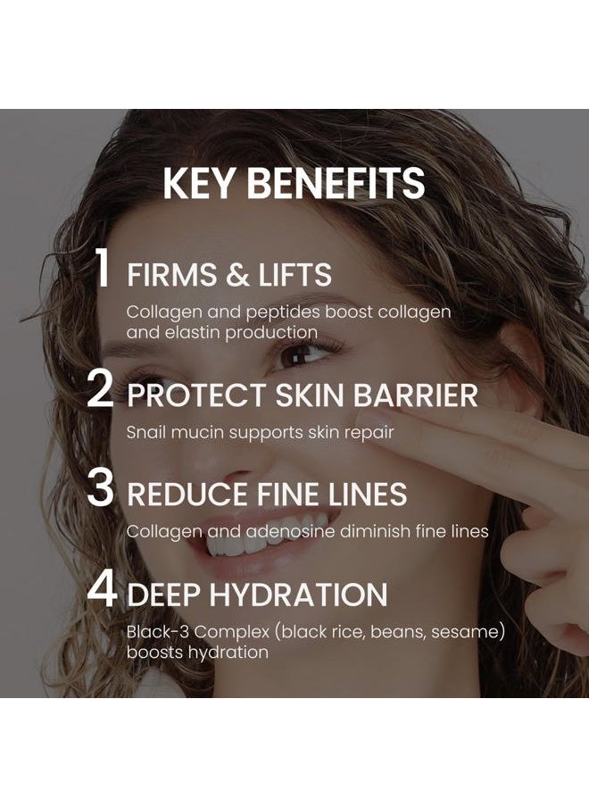 BLACK SNAIL COLLAGEN EMULSION | Black Rice, Snail Mucin, Collagen, Hyaluronic Acid | Lightweight Face Moisturizer | Firming, Nourishing, Korean Skin Care [100ml/3.38 fl.oz]