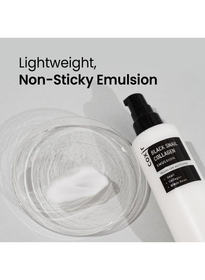 BLACK SNAIL COLLAGEN EMULSION | Black Rice, Snail Mucin, Collagen, Hyaluronic Acid | Lightweight Face Moisturizer | Firming, Nourishing, Korean Skin Care [100ml/3.38 fl.oz]