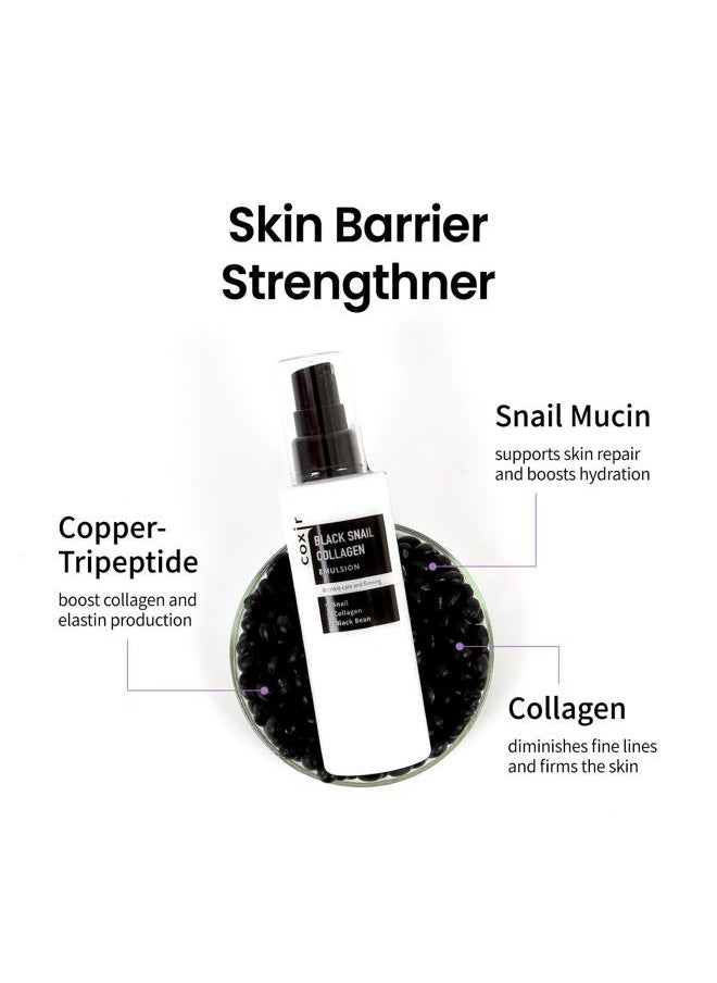 BLACK SNAIL COLLAGEN EMULSION | Black Rice, Snail Mucin, Collagen, Hyaluronic Acid | Lightweight Face Moisturizer | Firming, Nourishing, Korean Skin Care [100ml/3.38 fl.oz]