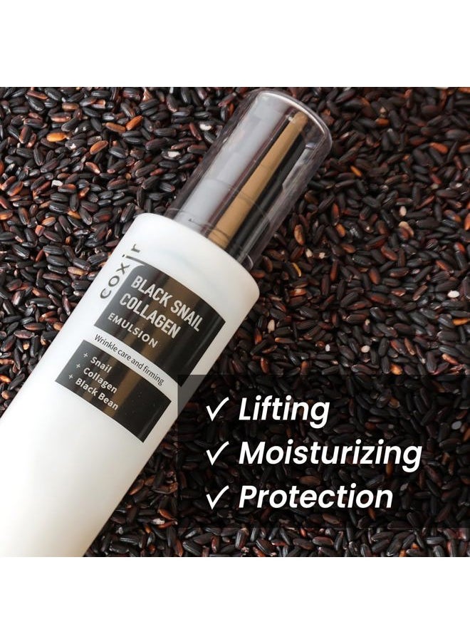 BLACK SNAIL COLLAGEN EMULSION | Black Rice, Snail Mucin, Collagen, Hyaluronic Acid | Lightweight Face Moisturizer | Firming, Nourishing, Korean Skin Care [100ml/3.38 fl.oz]
