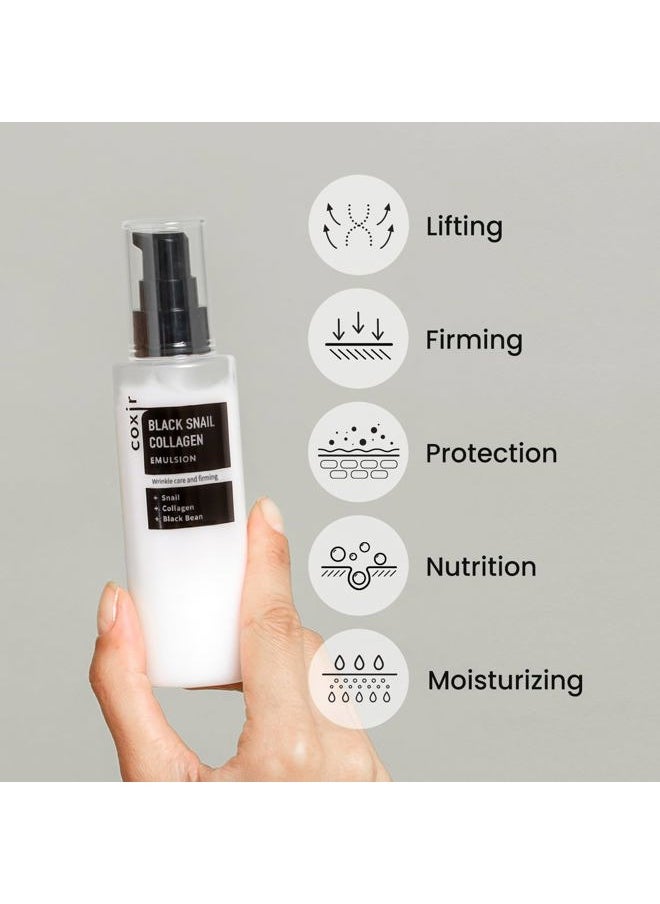 BLACK SNAIL COLLAGEN EMULSION | Black Rice, Snail Mucin, Collagen, Hyaluronic Acid | Lightweight Face Moisturizer | Firming, Nourishing, Korean Skin Care [100ml/3.38 fl.oz]