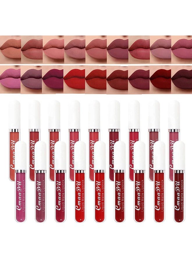 18 colors Matte Velvety Liquid Lipstick Set, Long Lasting Lip Stain Waterproof Non-Stick Cup Liquid Lipgloss Set, High Pigmented Velvet Lip Gloss Kit