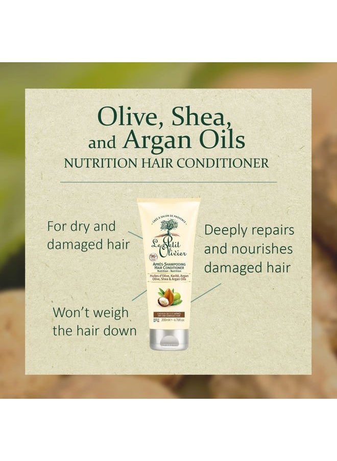 Nutrition Hair Conditioner - Olive, Shea, Argan Oils - Detangles And Repairs - Enhances Softness And Elasticity Of The Hair - Suitable For Dry And Damaged Hair - 6.76 Oz