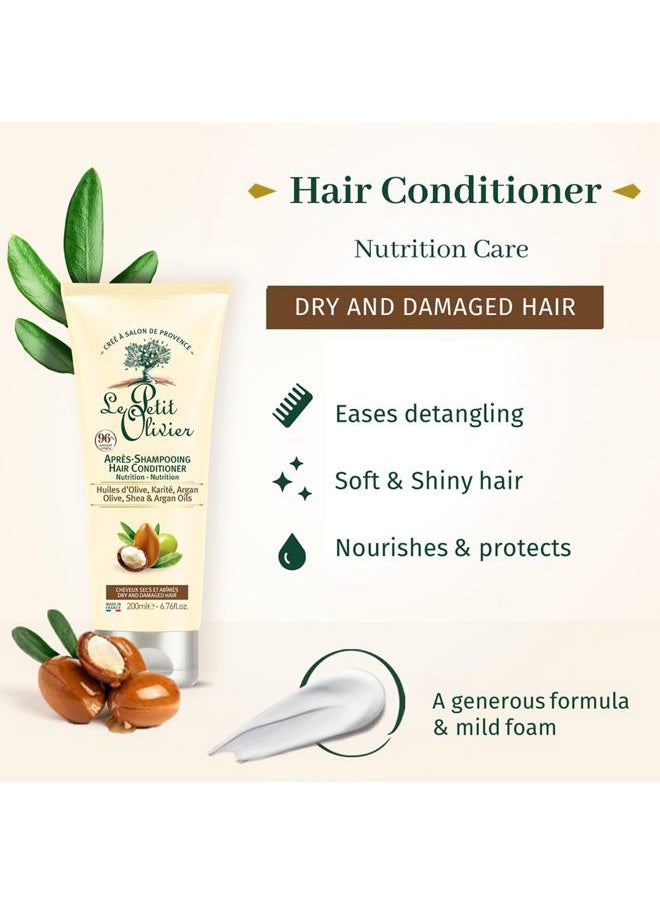 Nutrition Hair Conditioner - Olive, Shea, Argan Oils - Detangles And Repairs - Enhances Softness And Elasticity Of The Hair - Suitable For Dry And Damaged Hair - 6.76 Oz