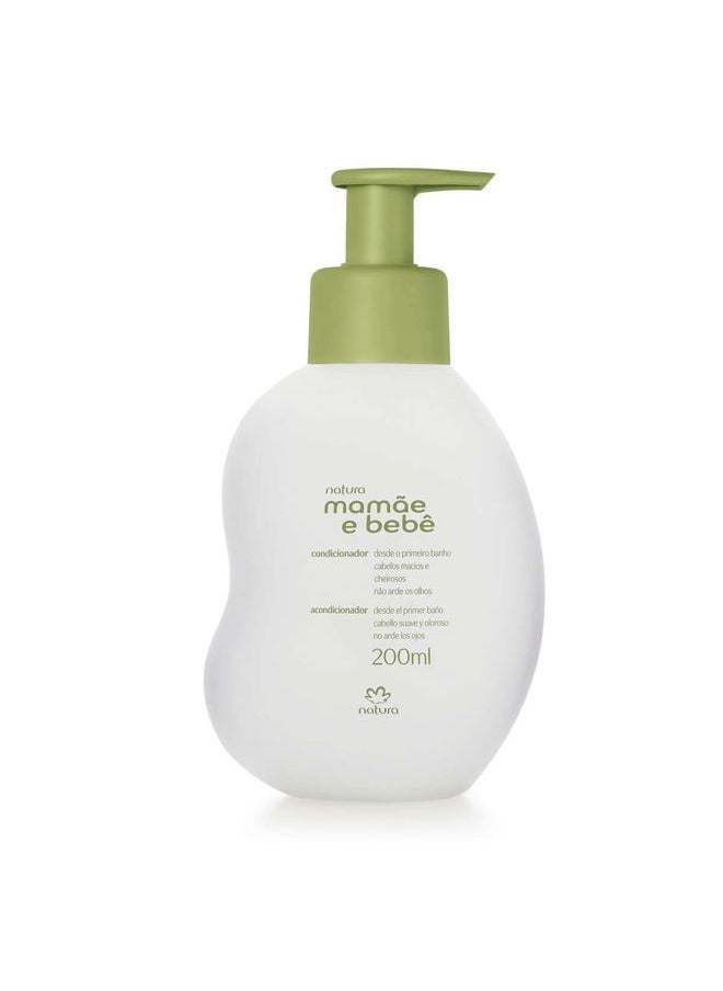 Mamãe e Bebê Baby Conditioner - Untangle & Soften Baby Hair - 100% Vegan - Self-Preserving Formula - 97% Natural Origin - All Skin Types - Cruelty Free - Baby Essentials - 6.7 fl oz (200ml)