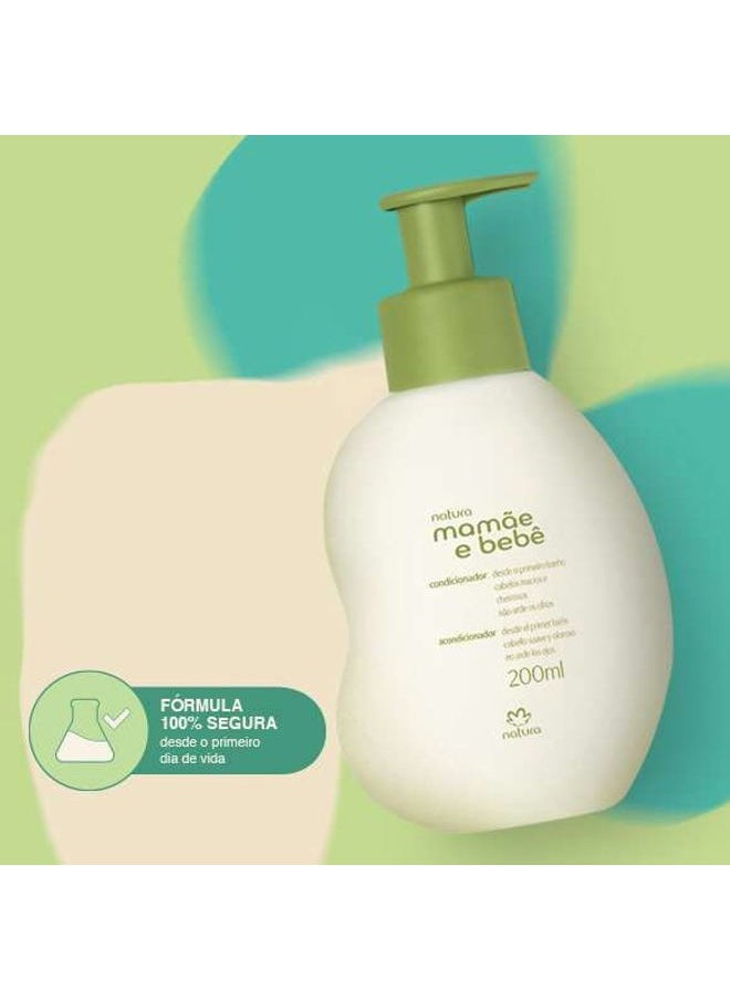 Mamãe e Bebê Baby Conditioner - Untangle & Soften Baby Hair - 100% Vegan - Self-Preserving Formula - 97% Natural Origin - All Skin Types - Cruelty Free - Baby Essentials - 6.7 fl oz (200ml)
