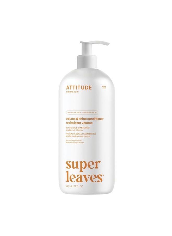 Volume and Shine Hair Conditioner, For Thin Hair, Naturally Derived Ingredients, Vegan Detangler, Dermatologically Tested, Soy Protein & Cranberries, 32 Fl Oz
