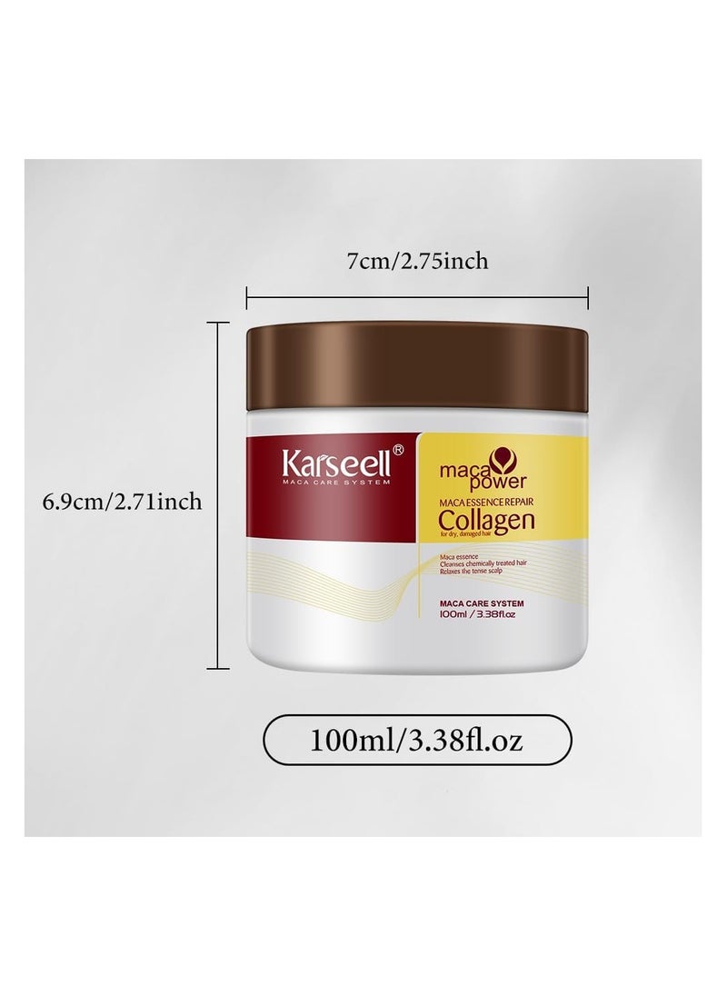 Karseell Collagen Hair Treatment Deep Repair Conditioning Argan Oil Collagen Hair Mask Essence for Dry Damaged Hair All Hair Types 3.38floz 100ml