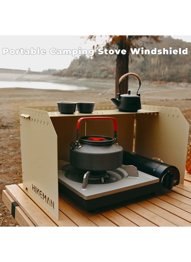 HIKEAMN Camping Stove Windscreen - Outdoor Folding Gas Stove Windshield,Camping Wind Blocker with a Storage Bag for Camping,Hiking,Picnic,Cooking (Army Green)