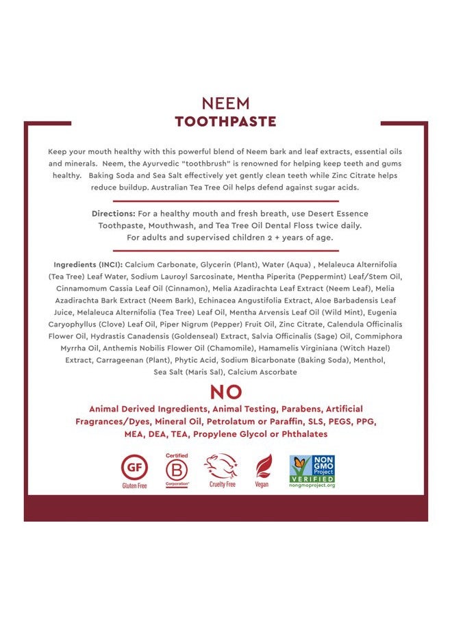 Toothpaste Natural Tea Tree Oil & Neem Toothpaste - 1 Wintergreen & 1 Cinnamint - Baking Soda & Essential Oil - Cleans Teeth & Gums - Refreshing Rich Taste - Tea Tree Oil