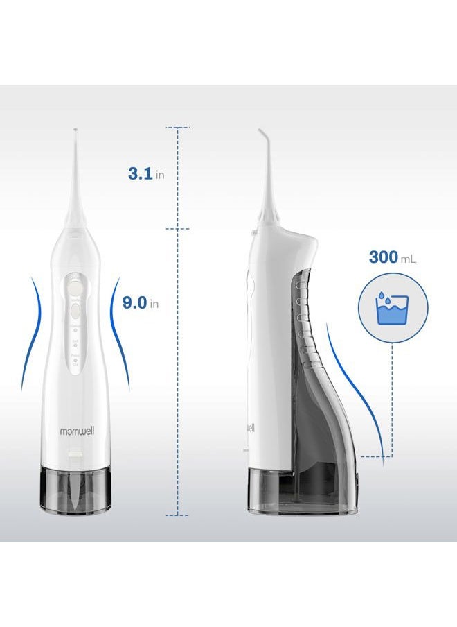 Water Flosser Cordless, Mornwell Water Flossers for Teeth - 300ML Tank and 4 Jet Tips, 3 Modes Portable Dental Oral Irrigator, Braces Care, Rechargeable Waterproof Portable Water Flosser, White