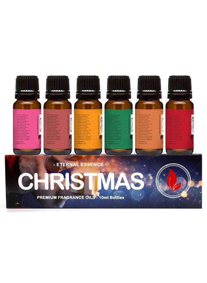 Christmas Set of 6 Premium Fragrance Oils - Peppermint, Cranberry, Spiced Cider, Pine, Cinnamon and Reindeer Retreat - for Diffusers, Candle & Soap Making, & Aromatherapy - 10ML
