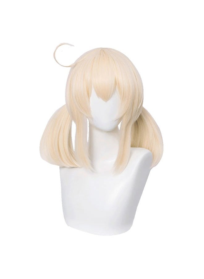 SL Blonde Pigtails Wig for Klee Cosplay Costume Straight Anime Golden Ponytails Hair Wigs with Twin Ponytails Bangs + Cap