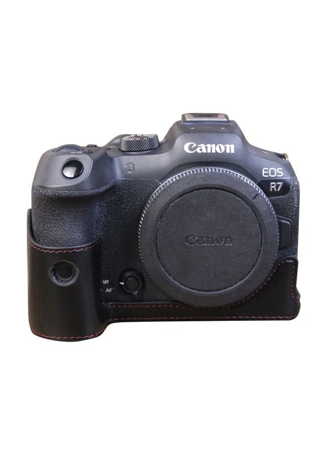 EOS R7 Case - Quality PU Leather Half Case for Canon EOS R7 Digital Camera - Grip Case for Canon EOSR7, Black, Camera Case